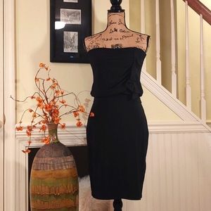 WHBM | EUC Black Strapless Blouson Midi Dress